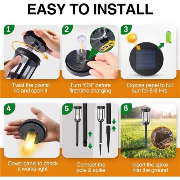 Solar Lights Outdoor 8 Pack Waterproof Pathway Garden Yard Patio Landscape Light - Picture 6 of 7